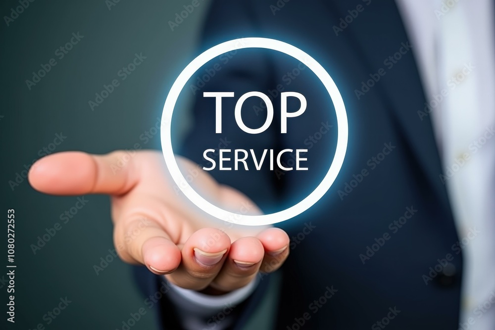 Professional Businessman Highlighting Top Service Excellence with a Touch of Confidence and Trustworthiness Professional Businessman Highlighting Top Service Excellence with a Touch of Confidence and Trustworthiness