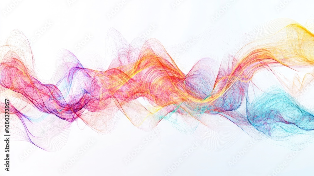 magnetic field, showcasing vibrant waves and particles interacting in a dynamic manner. The background is clean white, magnetic field, showcasing vibrant waves and particles interacting in a dynamic manner. The background is clean white,