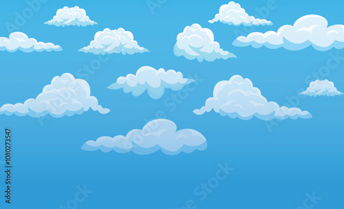 white clouds icon set isolated on blue background