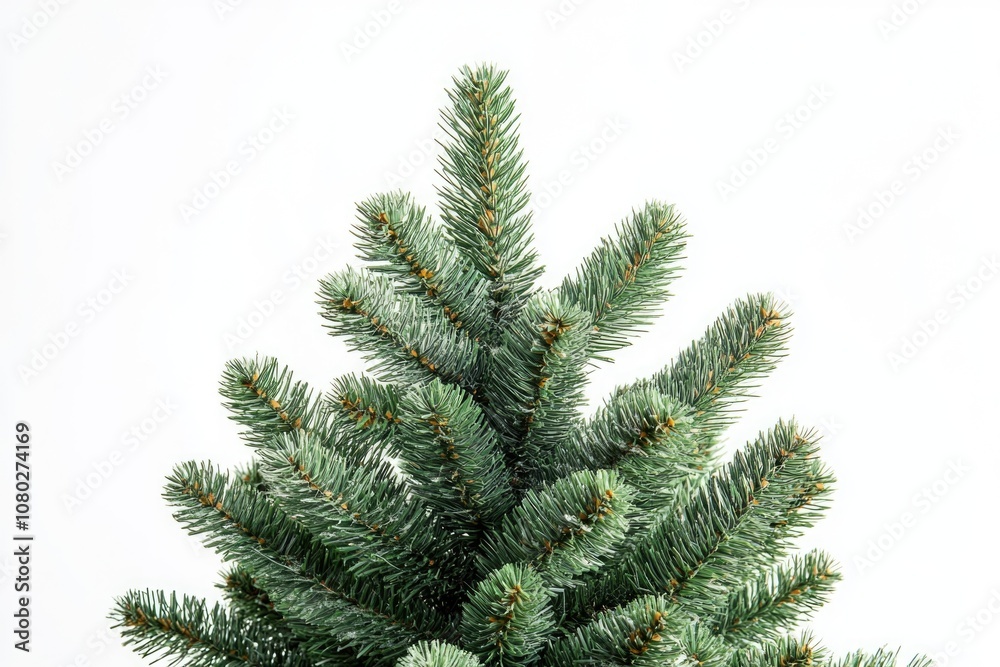 Close up shot of a pine tree trunk and needles on a white background Close up shot of a pine tree trunk and needles on a white background