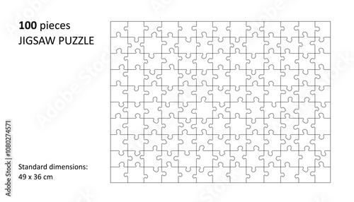 Jigsaw puzzle blank template. Cutting lines grid design for 100 pieces jigsaw puzzle.