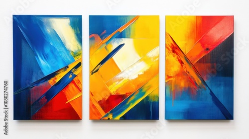 Abstract Triptych with Vibrant Colors: A three-panel photo