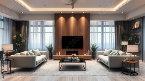 A modern living room mockup with a sleek presentation of innovative technology, technology, modern, electronics