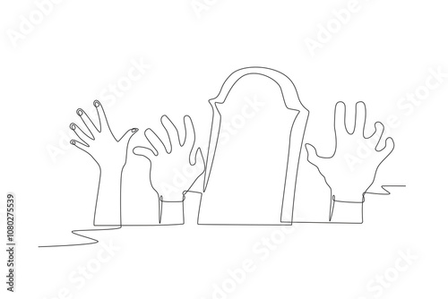 Haunted grave. Funeral concept one-line drawing