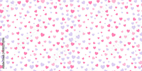 Seamless heart shape pattern. Heart confetti, pink color graphic print.