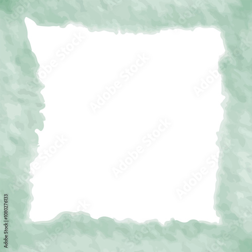 Grunge old vintage paper texture. Pigmentation spot green paper textured square parchment paper craft. Torn sheet of paper rectangle cardboard center white border. Crumpled green paper ripped message 