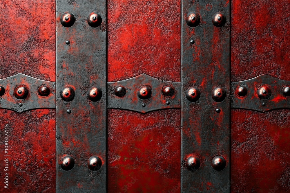 Fototapeta premium Red, grunge-painted metal wall texture background