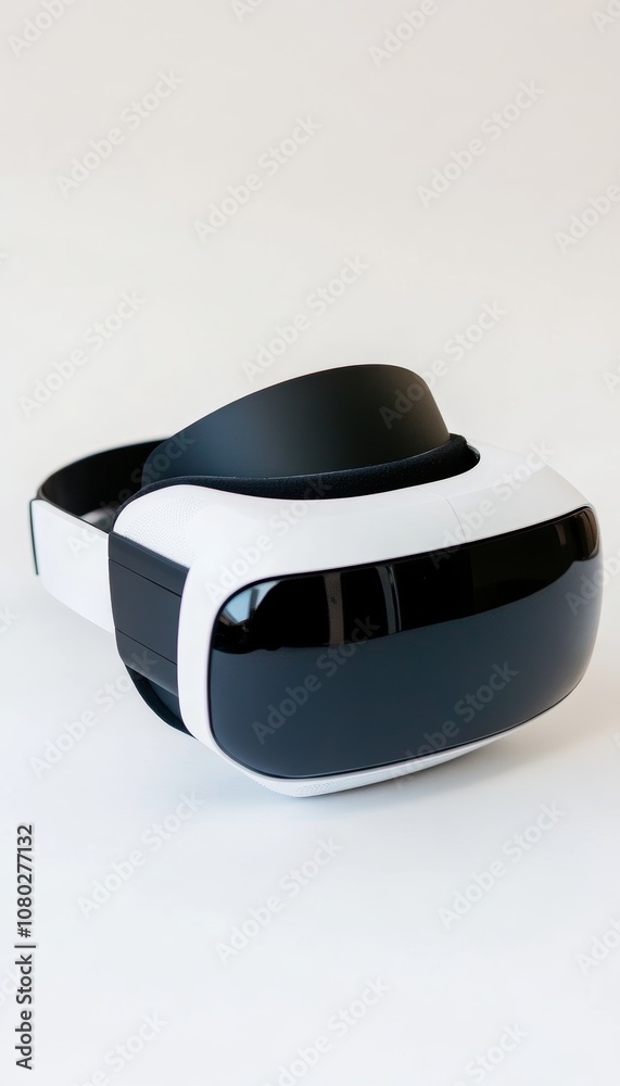 Modern virtual reality headset displayed against a clean white background for enhanced focus Modern virtual reality headset displayed against a clean white background for enhanced focus