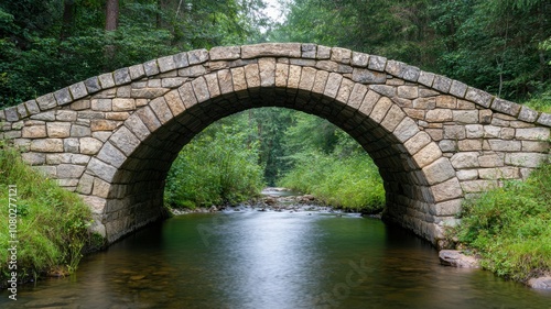 Stone arch bridge over serene stream forest photography natural landscape close-up tranquility