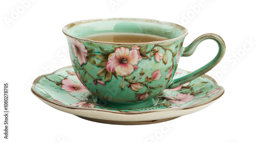 Wallpaper Mural Cup of tea sits on a saucer on white transparent background
 Torontodigital.ca