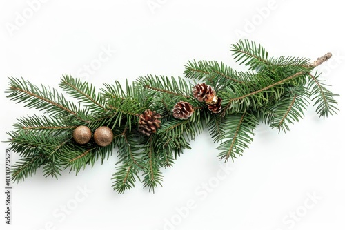 A natural scene of a pine branch with cones and needles, suitable for outdoor or nature-related context