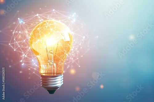 Yellow light bulb on blue background representing innovation and creativity in business ideas