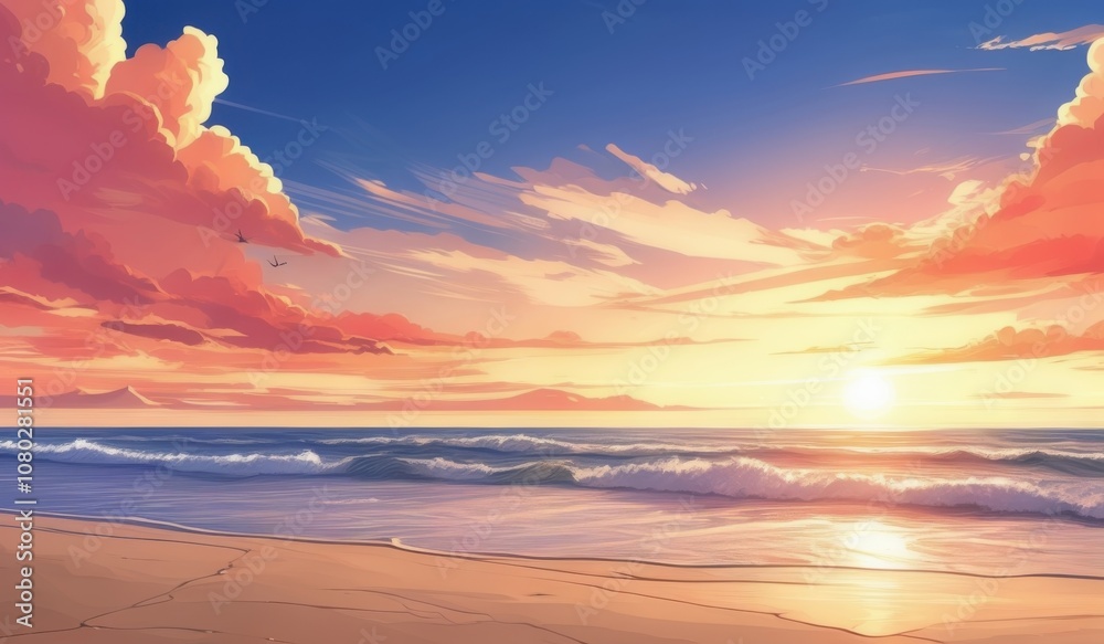 Fototapeta premium sunset on the beach with cloud background