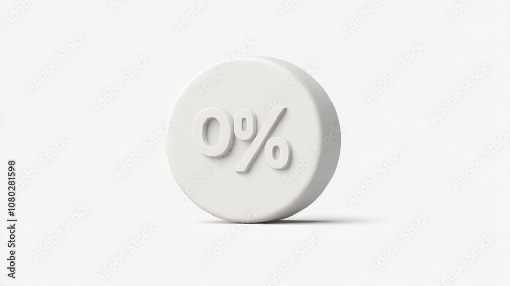Zero Percent: A clean, minimalist 3D rendering of a white circle with 