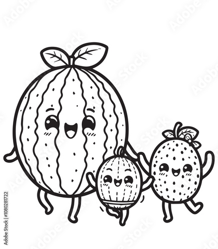 Coloring education happy family melon