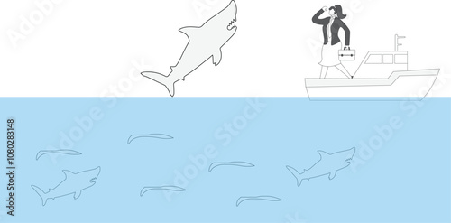 Businesswoman is getting attacked by a shark