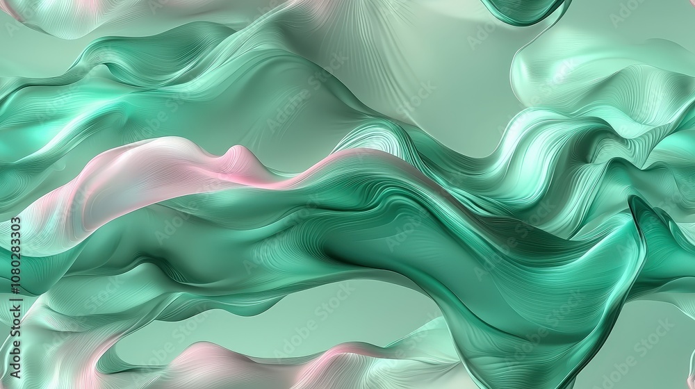 Fluid green and pink abstract wavy textures on a soft background Fluid green and pink abstract wavy textures on a soft background
