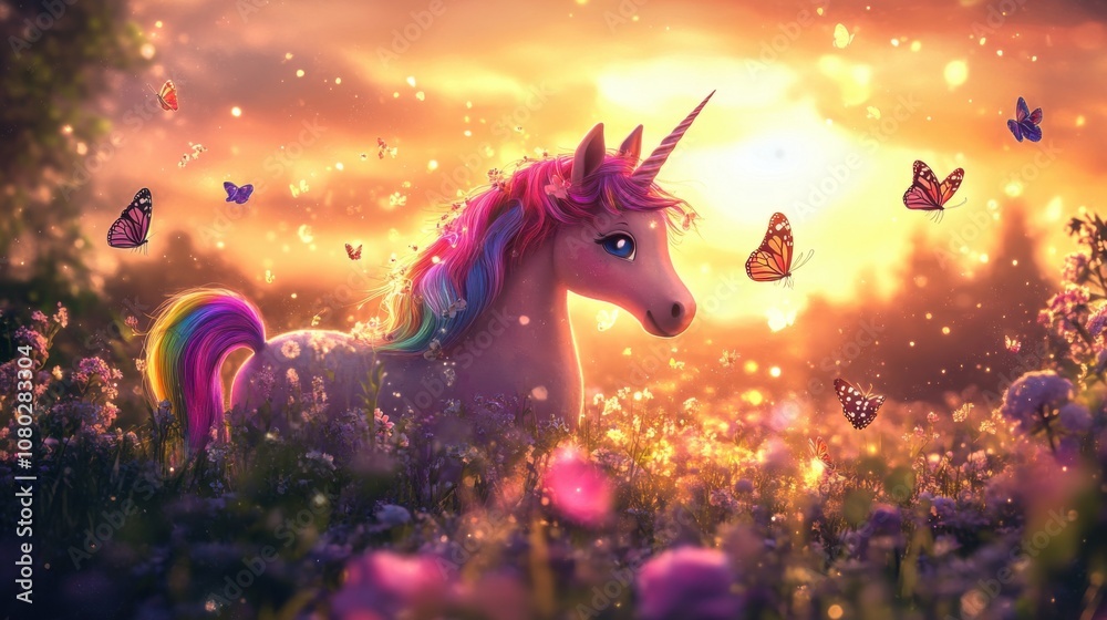 Playful Unicorn with Butterflies: A cute unicorn with a Playful Unicorn with Butterflies: A cute unicorn with a