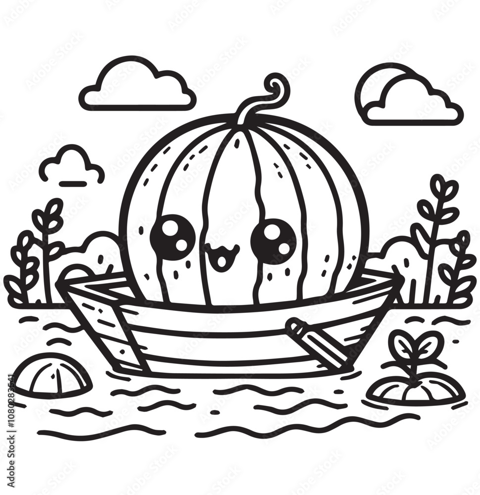 Fototapeta premium coloring page melon ride a small boat