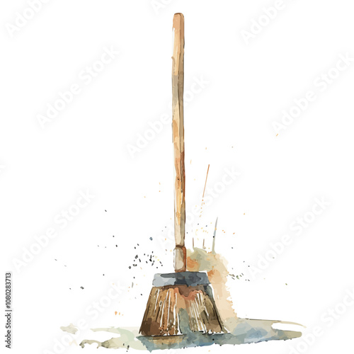 A watercolor vector of Broom, isolated on a white background. Broom vector.