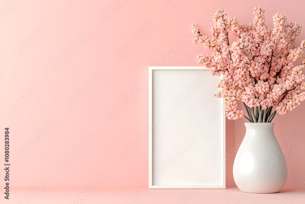 Minimalist Mockup of a Blank Canvas Frame with Cherry Blossom ...