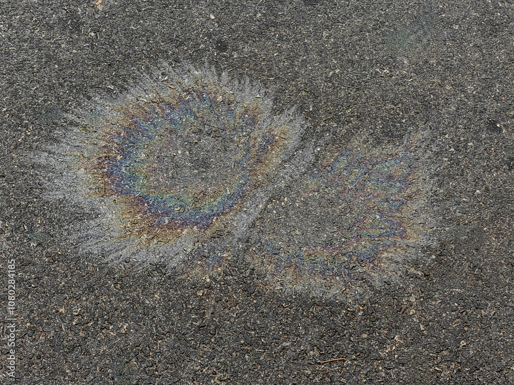 Abstract Minimalism: Oil Leakage on Wet Street in Rainy Weather Abstract Minimalism: Oil Leakage on Wet Street in Rainy Weather