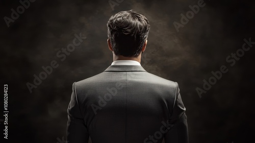 Back view of man in gray suit 