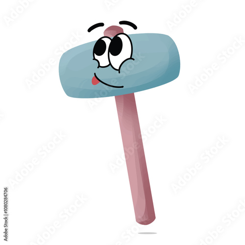happy club hammer mascot character illustration. cute and playful concept. furniture, tools, woodworking, restoration, repair and carpentry themes
