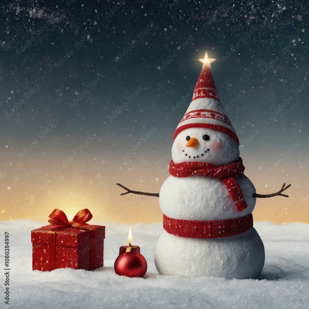 Obraz premium christmas tree with gifts and snowman