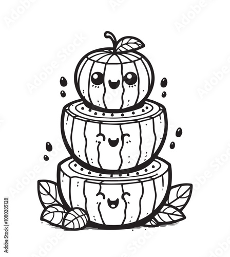 Coloring page design melon stacked up like tower illustration