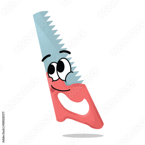 happy saw mascot character illustration. cute and playful concept. furniture, tools, woodworking, restoration, repair and carpentry themes