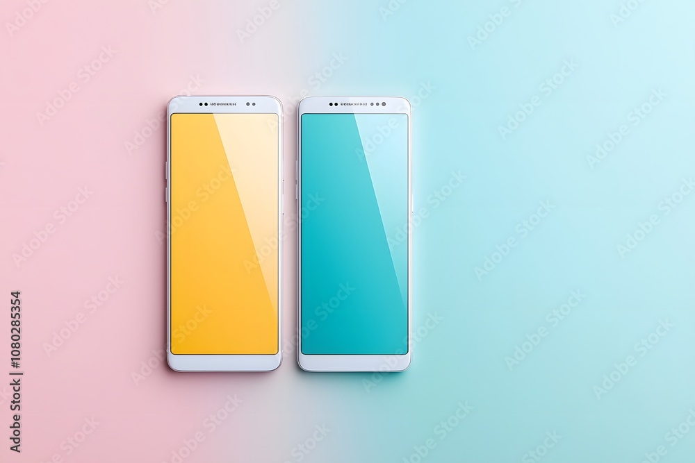 Clean Mockup of Two Smartphones on a Soft Pastel Background Highlighting Modern Design and Vibrant Colors for Digital and Marketing Needs Clean Mockup of Two Smartphones on a Soft Pastel Background Highlighting Modern Design and Vibrant Colors for Digital and Marketing Needs