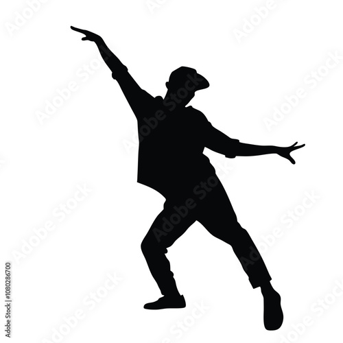 Obraz na płótnie A man is dancing in the air. He is wearing a hat. The man is wearing a black shirt w salonie