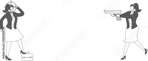 Businesman standing in the crosshairs center rifle gun sight