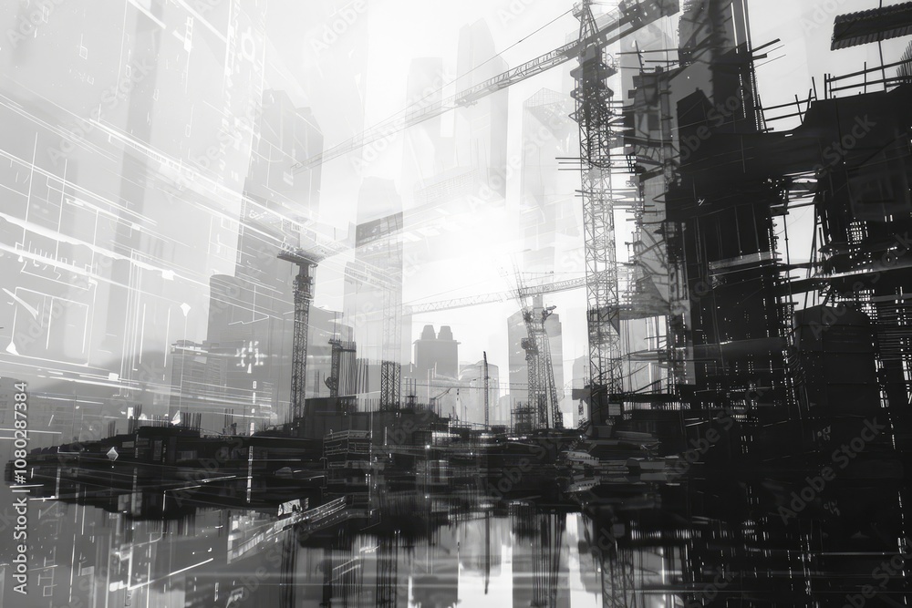 Naklejka premium Abstract Construction: Cityscape Under Development
