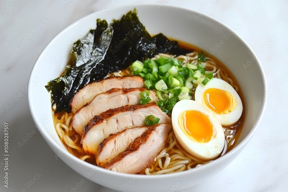 Ramen in a white bowl