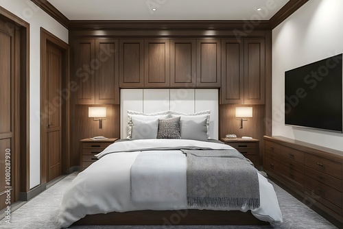 Wallpaper Mural Modern Minimalist Bedroom with Warm Wood Accents, Soft Lighting, and Contemporary Decor Torontodigital.ca