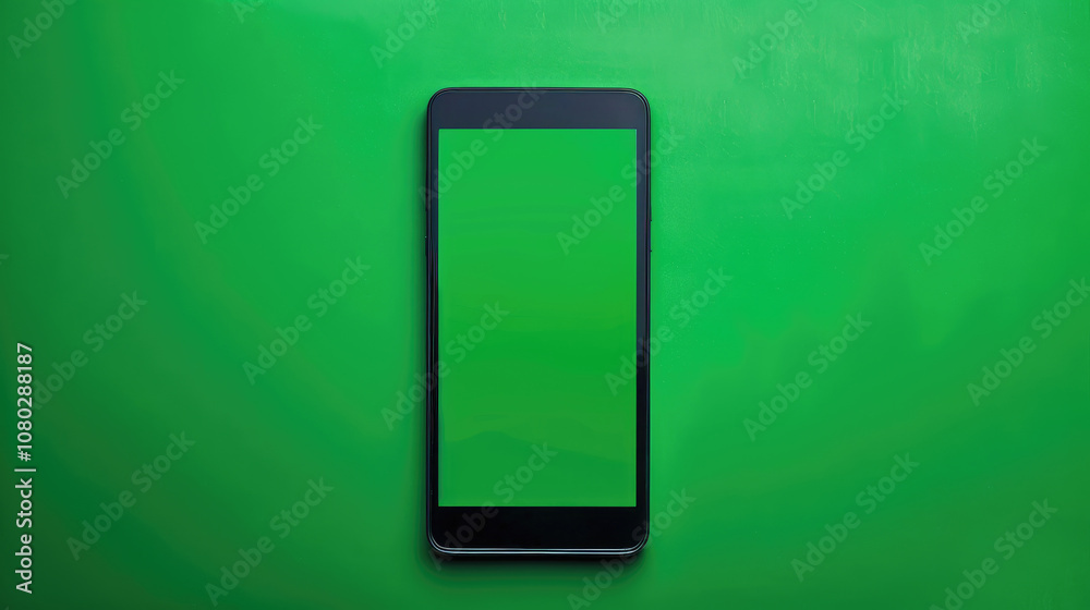 smartphone with blank green screen on vibrant green background, ideal for showcasing apps or designs. sleek device stands out against vivid color smartphone with blank green screen on vibrant green background, ideal for showcasing apps or designs. sleek device stands out against vivid color