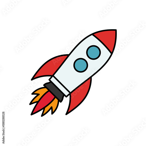 Flying rocket. Spaceship launched to space. Business start up concept.