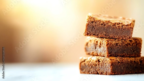 A stack of delicious chocolate brownies on a light-colored background, capturing the rich texture and inviting look of the dessert.