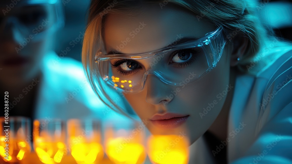 Female scientist in lab analyzing samples Female scientist in lab analyzing samples