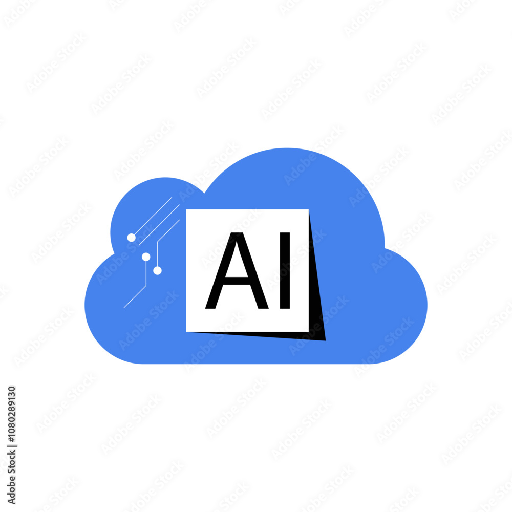 Cloud With AI Symbol In Flat Vector Illustration Symbolizing Cloud Computing And Artificial Intelligence, Isolated On White Background Cloud With AI Symbol In Flat Vector Illustration Symbolizing Cloud Computing And Artificial Intelligence, Isolated On White Background
