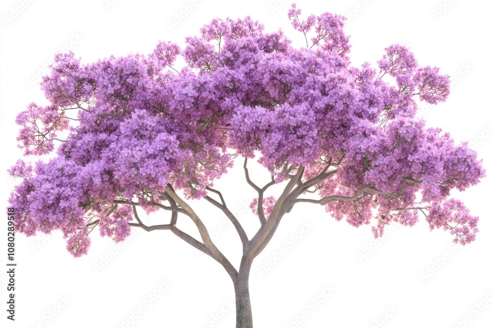 A beautiful tree with vibrant purple flowers against a clean white background, perfect for use in designs and compositions A beautiful tree with vibrant purple flowers against a clean white background, perfect for use in designs and compositions