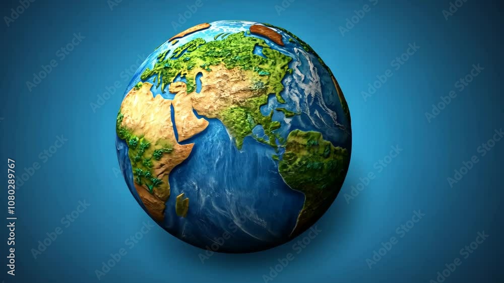 A 3D model of Earth, showcasing continents and oceans, against a blue background A 3D model of Earth, showcasing continents and oceans, against a blue background