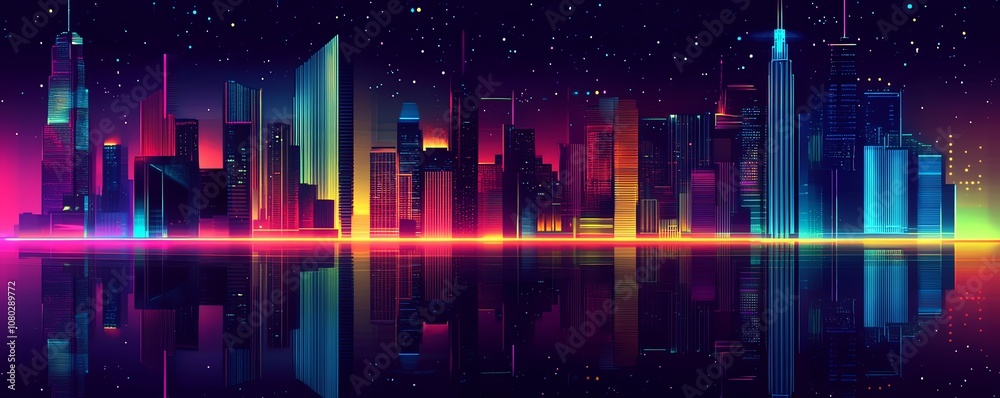 Neon cityscapes with a retro feel. Neon cityscapes with a retro feel.