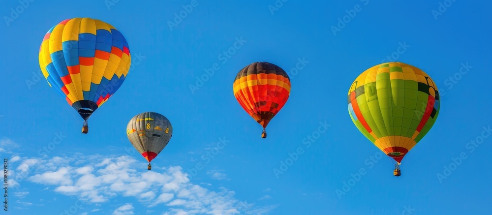 Obraz premium Colorful Hot Air Balloons Soaring Through a Blue Sky