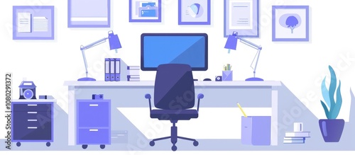 Workplace with a Desk, Computer, and Chair