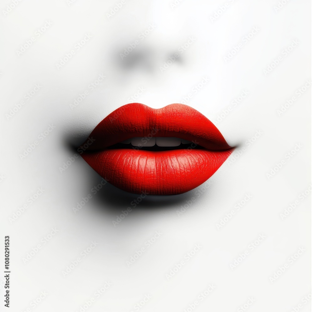 Minimalist closeup of red lips on white background Minimalist closeup of red lips on white background