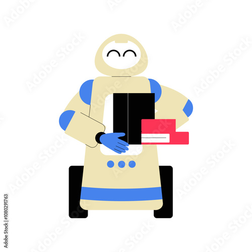 Robot With Delivery Boxes In Flat Vector Illustration Symbolizing AI Driven Package Delivery And Automation, Isolated On White Background.