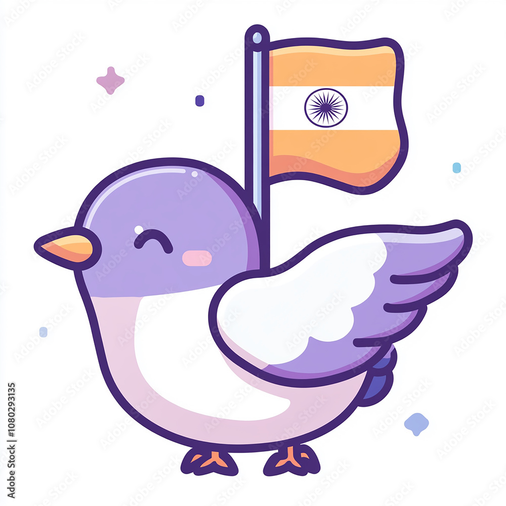 A cartoon bird with a cute smile holding the Indian flag. A cartoon bird with a cute smile holding the Indian flag.